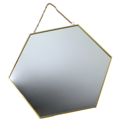MISOU Spiegel goud Met ophangketting Wandspiegel Goude spiegel Hexagon Honingraat
