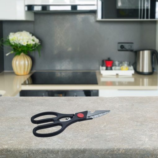 Keukenschaar RVS zwart op keukentafel