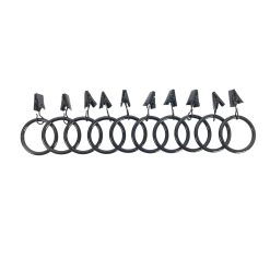 Douchegordijn ringen met klem zwart Afbeelding 10 stuks