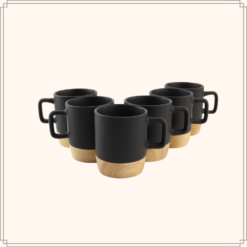 OTIX Espresso Kopjes Zwart Set van 6 120ml met Bamboe Onderzetter