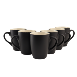 OTIX Koffiekopjes met Oor Set van 6 Theekoppen 340ml Zwart Keramiek
