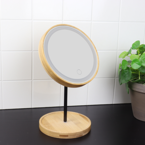 Marbeaux Make-up Spiegel Led Touch Staand Rond Bamboo