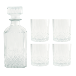 Orange85 Whisky Karaf met 4 glazen 5- Delig Transparant 900230 ml Glas Set