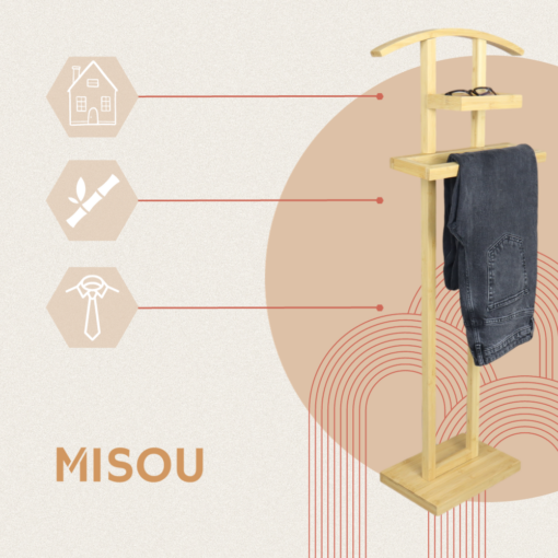 MISOU Dressboy Kledingstandaard 2 stuks Kledinghouder Zwart 44.8x22.2x114.2 cm Bamboe en metaal