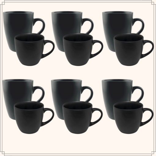 OTIX Koffiekopjes met Cappuccino Kopjes Set van 12 stuks 6x Koffiekopje 6x Cappuccino Kopjes Zwart Aardewerk