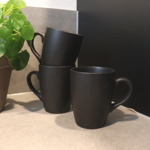 OTIX Koffiekopjes met Cappuccino Kopjes Set van 12 stuks 6x Koffiekopje 6x Cappuccino Kopjes Zwart Aardewerk