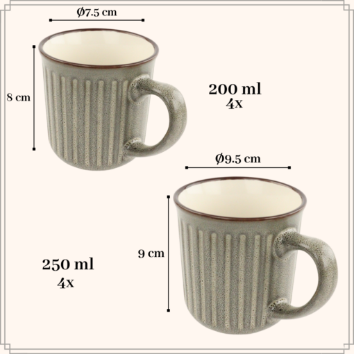 OTIX Koffiekopjes met Oor 4 Persoons Set van 8 200 - 250 ML Diverse kleuren Aardewerk MOSS