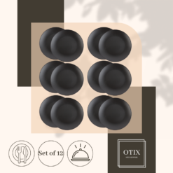 OTIX Bordenset Dinerbord Borden Plat Set van 12 Mat zwart Diameter 27cm Aardewerk IVY Servies