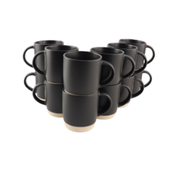 OTIX Koffiekopjes Theemokken Set van 12 Zwart 310 ml Aardewerk