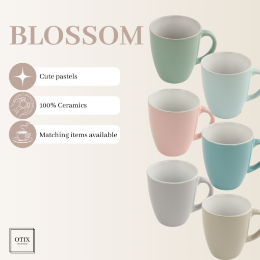 OTIX Espresso Kopjes Koffiekopjes Set van 12 met Oor 160ml Meerdere Kleuren Pastel Aardewerk BLOSSOM