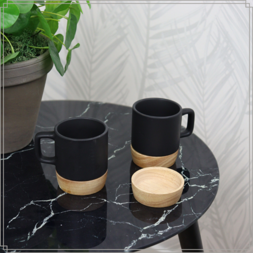 OTIX Espresso Kopjes Zwart Set van 12 met Bamboe Onderzetter