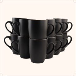 OTIX Koffiekopjes met Oor Set van 12 Theekoppen 340ml Zwart Keramiek
