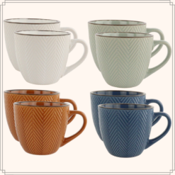 OTIX Koffiekopjes met Oor Set van 8 Verschillende kleuren Aardewerk 250 ml HEATHER