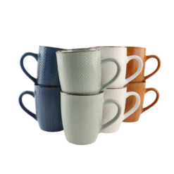 OTIX Koffiekopjes met Oor Set van 8 Verschillende kleuren Aardewerk 370 ml HEATHER