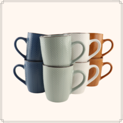 OTIX Koffiekopjes met Oor Set van 8 Verschillende kleuren Aardewerk 370 ml HEATHER