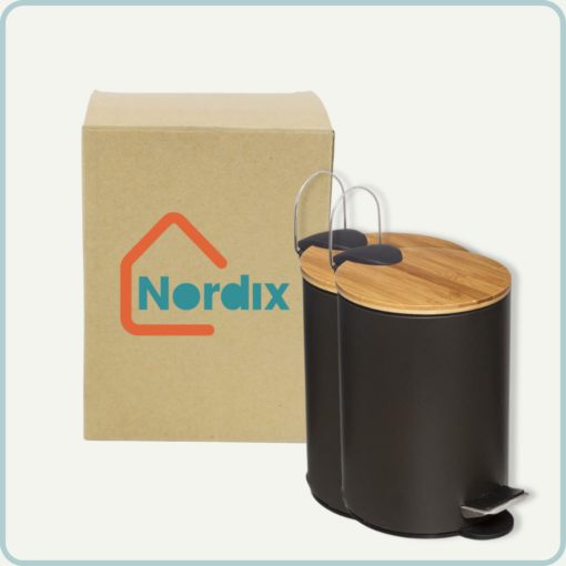 Nordix Pedaalemmer Prullenbak Zwart 3 Liter 2 Stuks Bamboe en metaal