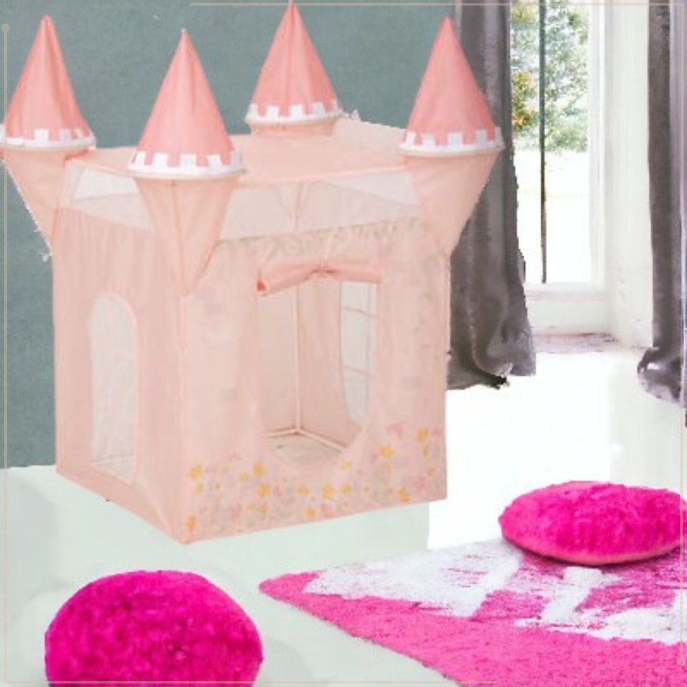 Selonis Pop Up Speeltent Voor Kinderen 200 Ballen Magisch Kasteel Met Kleurrijke Ballen Draagbaar Gemakkelijk Opvouwbaar Veilig En Leuk Voor Binnen En Buiten Spelen, Grijs:Wit-Grijs-Poeder Roze