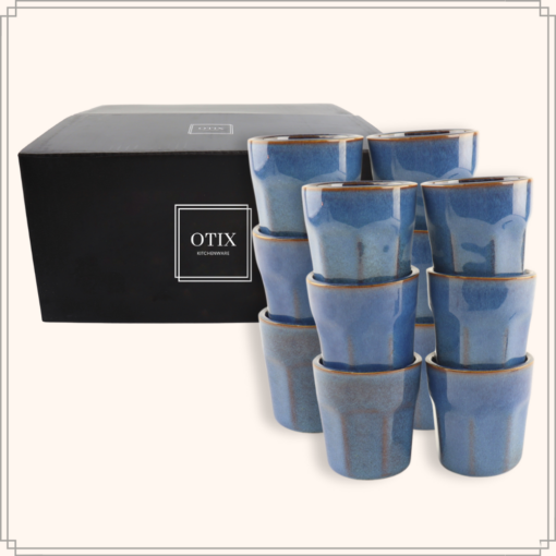OTIX Espresso kopjes zonder Oor Set van 12 Aardewerk 80 ml Mokken Koffiekopjes BLUETT