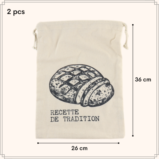 OTIX Herbruikbare Broodzakken voor Zelfgebakken Brood 2 stuks Katoen Beige 36x26cm