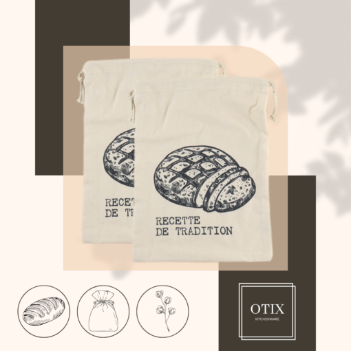 OTIX Herbruikbare Broodzakken voor Zelfgebakken Brood 2 stuks Katoen Beige 36x26cm
