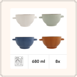OTIX Soepkommen met Oor Set van 8 Verschillende kleuren Aardewerk 680 ml