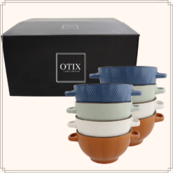 OTIX Soepkommen met Oor Set van 8 Verschillende kleuren Aardewerk 680 ml