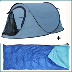 HIXA Pop-Up Tent 1 Persoons Blauw Met Tentharingen en Slaapzak 220x120x95cm Kamperen