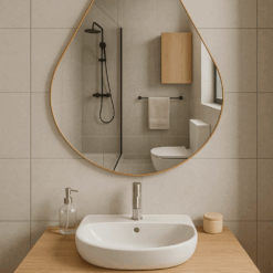 MIRRORS AND MORE MISOU Wandspiegel 100x80cm Grote Organische Spiegel Druppel Badkamer Goude Spiegel metaal BRITTA